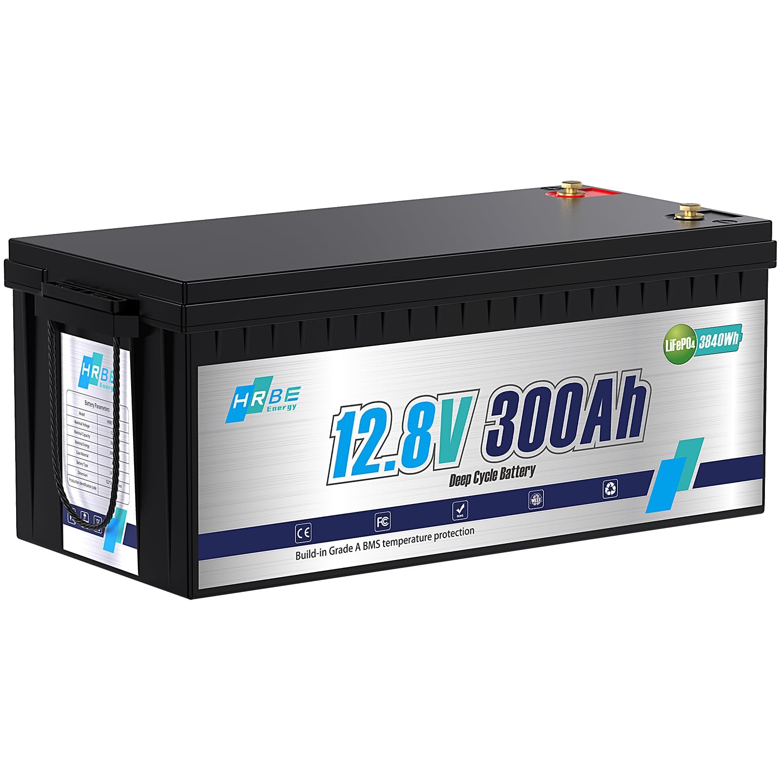 12V 300Ah LiFePO4 Battery, Built-in 200A BMS Lithium Marine Batteries, 5000+ Cycles 3840Wh Lithium Iron Phosphate Goldf cart Battery, Perfect for RV, Solar System, Trolling Motor, Camping