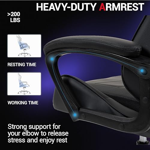 Miniatura 5 de Silla de masaje para juegos, silla ergonómica de escritorio para PC con reposacabezas y soporte lumbar de masaje, silla de videojuegos con respaldo