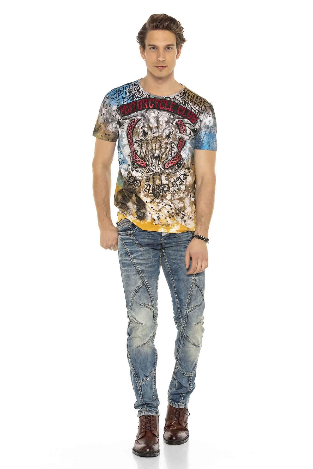 Cipo & Baxx Pantalones vaqueros para hombre de corte regular con costuras de contraste.