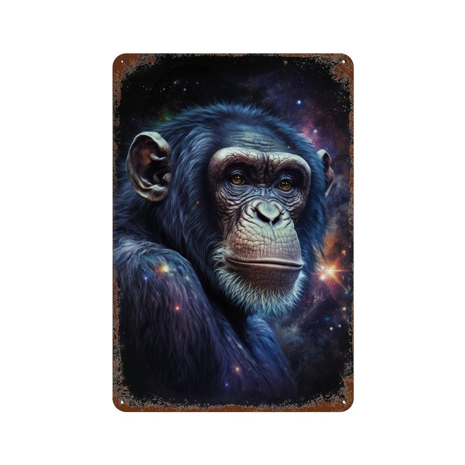 Rust Effect Chimpanzee in Space-8 Rusty Metal Tin Sign 11.8"x7.9", Industrial Home Decor for Living Room, Hallway And Home Decor