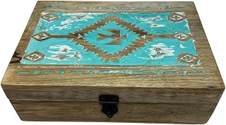 Thunderbird Hand Carved Mango Wood Hinged Storage Box for Jewelry, Trinkets, Remote Controls, Makeup, Keys, Change, CBD Oil Bottles, Essential Oil Bottles, Tea Bags, Spices, Playing Cards.