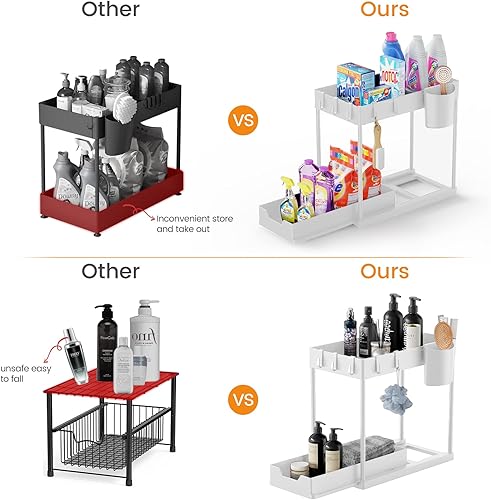 Miniatura 2 de EWU Organizadores y almacenamiento para debajo del fregadero, organizador de 2 niveles para debajo del fregadero con cajón de almacenamiento