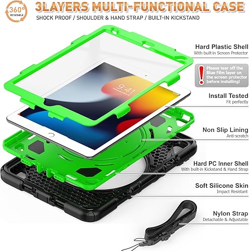 Miniatura 7 de Timecity Funda para iPad de 987 generación, para iPad 10.2 2019-2021 con protección fuerte, protector de pantalla, correa de mano, correa para el