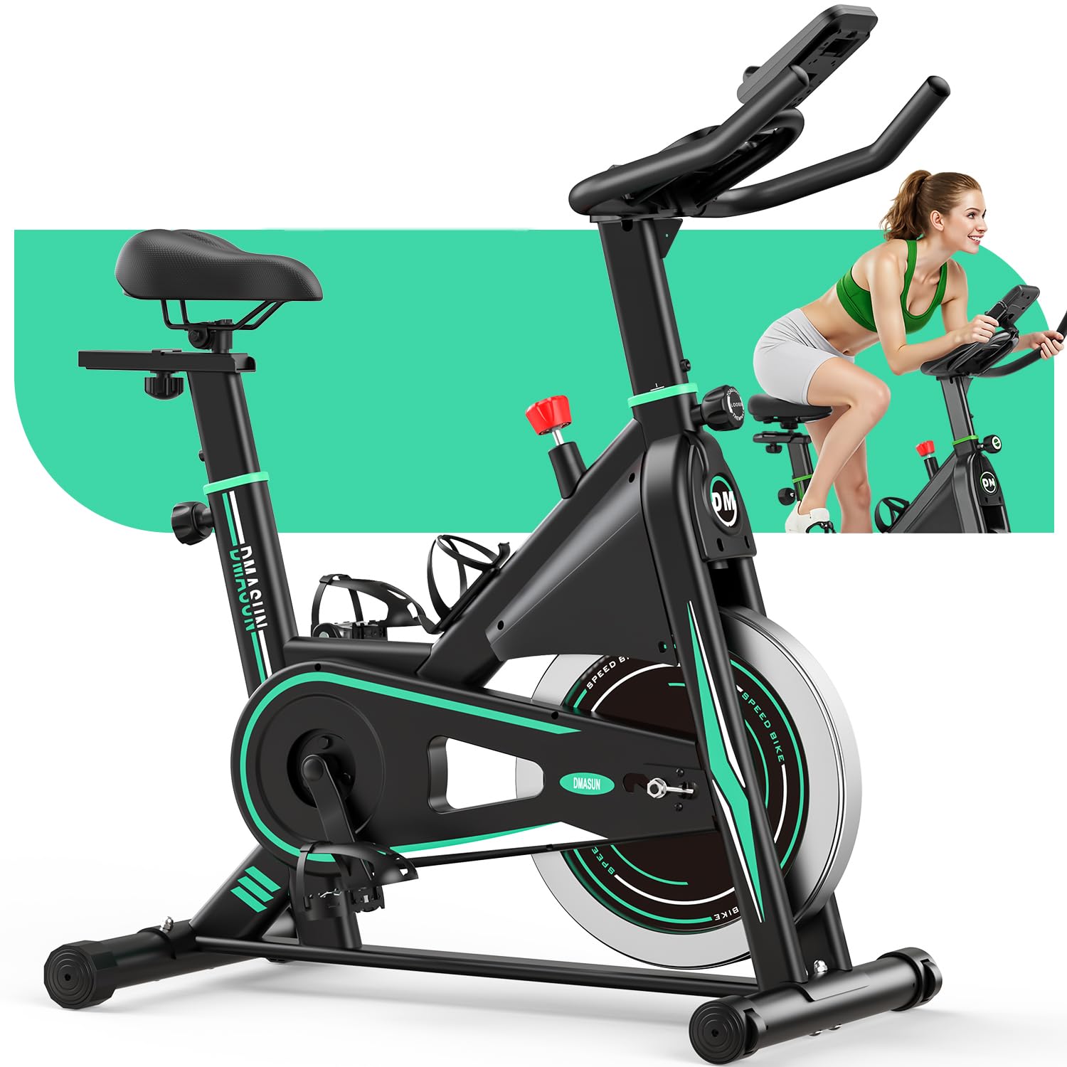 DMASUN Cyclette per uso domestico in palestra, con display LCD e supporto per tablet, silenziosa, resistenza 0-100%, cyclette professionale con seduta comoda, capacità 350/163,3 kg