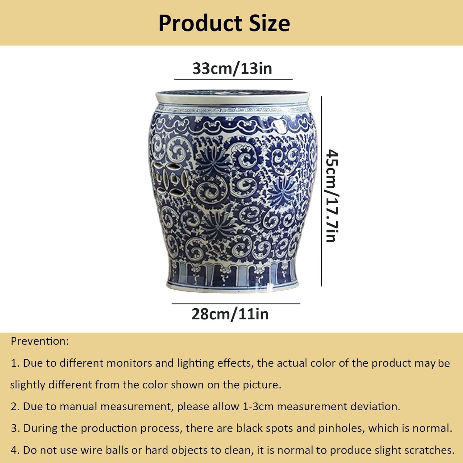 Drum Stool,Garden Stool, Decorative Ceramic Garden Stool, Glazed Hollow Celadon Shoe-Changing Stool Drum Stool, Suitable for Outdoor Garden, Living Room, Terrace, Etc.