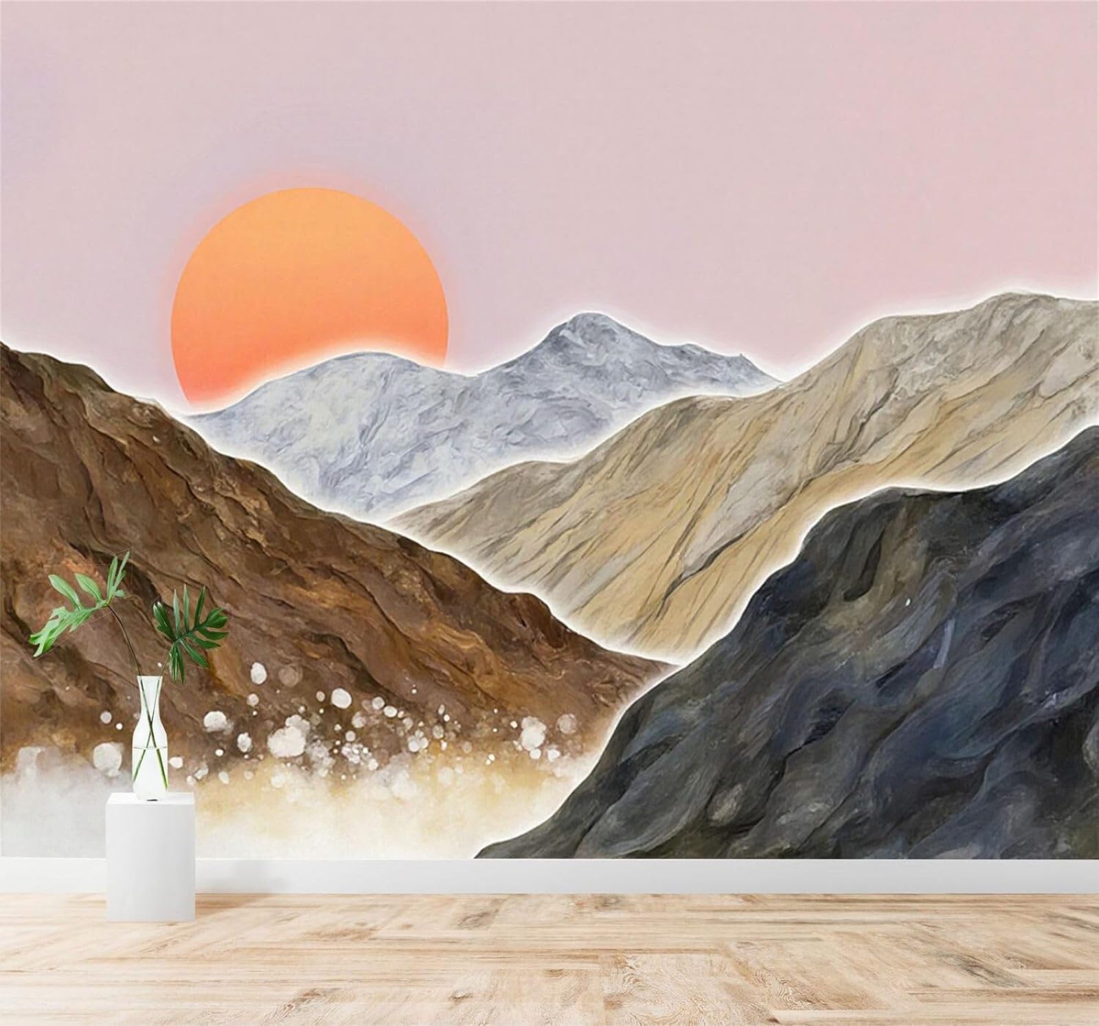Xlming 150Cm×105Cm(B×H) Abstract Colourful Mountains Sunset Misty Landscape 3D Wallpaper Silky Texture Home Study Office Grey Dining Room Sofa Bedroom Living Room Tv Backdrop-150Cm×105Cm