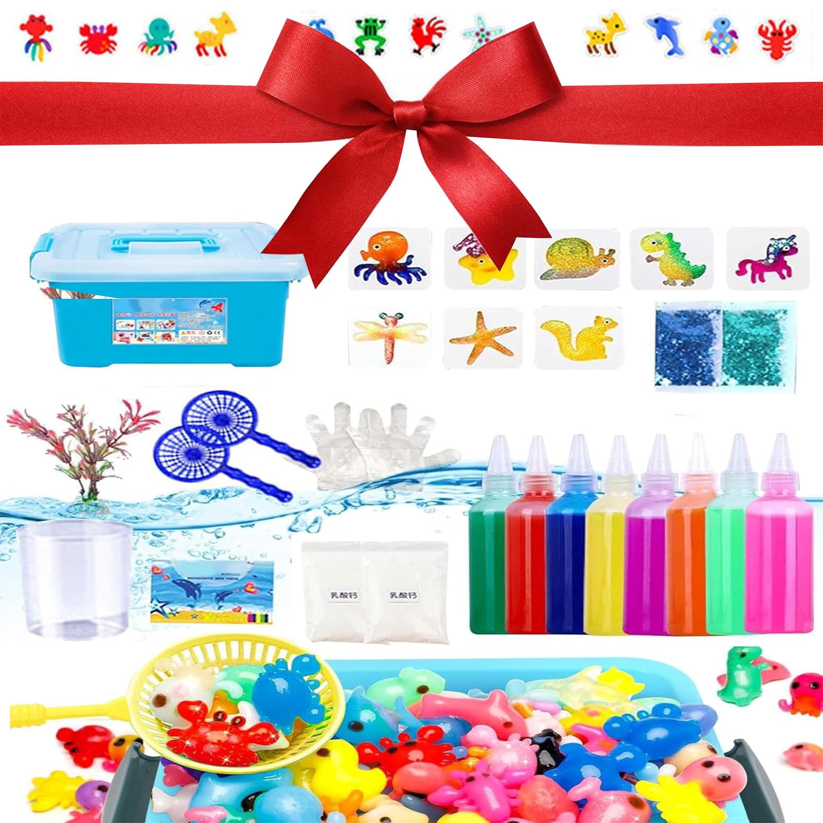 Magic Water Elf Toy Kit,Magic Water Kit,Creative Magic Water Toy Creation Kit,Handmade Glow Color Water Animal Set Water Gel Kit with Magic Gels and Sea Creature Molds for Kids (6 Color)