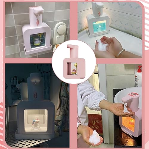 Miniatura 9 de Lindo dispensador automático de jabón  Dispensador de jabón de manos rosa sin contacto para niños, montaje en pared, impermeable, recargable por