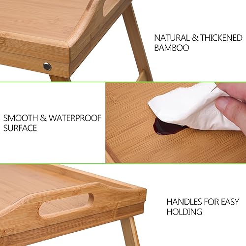 Miniatura 8 de Paquete de 2 bandejas de cama para comer, bandeja de desayuno grande de bambú de 20 x 12 pulgadas con patas y asas plegables, bandeja de servir