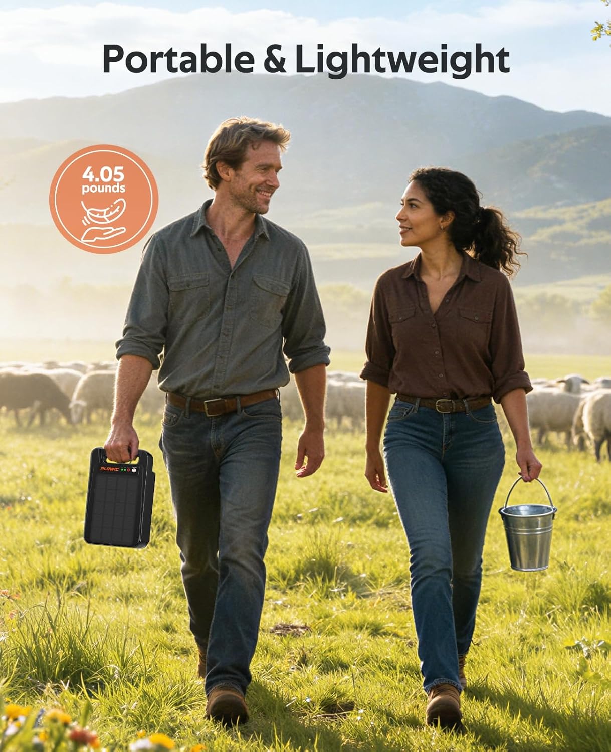 Solar Electric Fence Charger 10 Miles, 0.20J Solar Powered Fence Energizer with Rechargeable 10400mAh Battery, Portable Electric Fence Kit for Livestock, Chicken, Garden Protection, Auto Day/Night