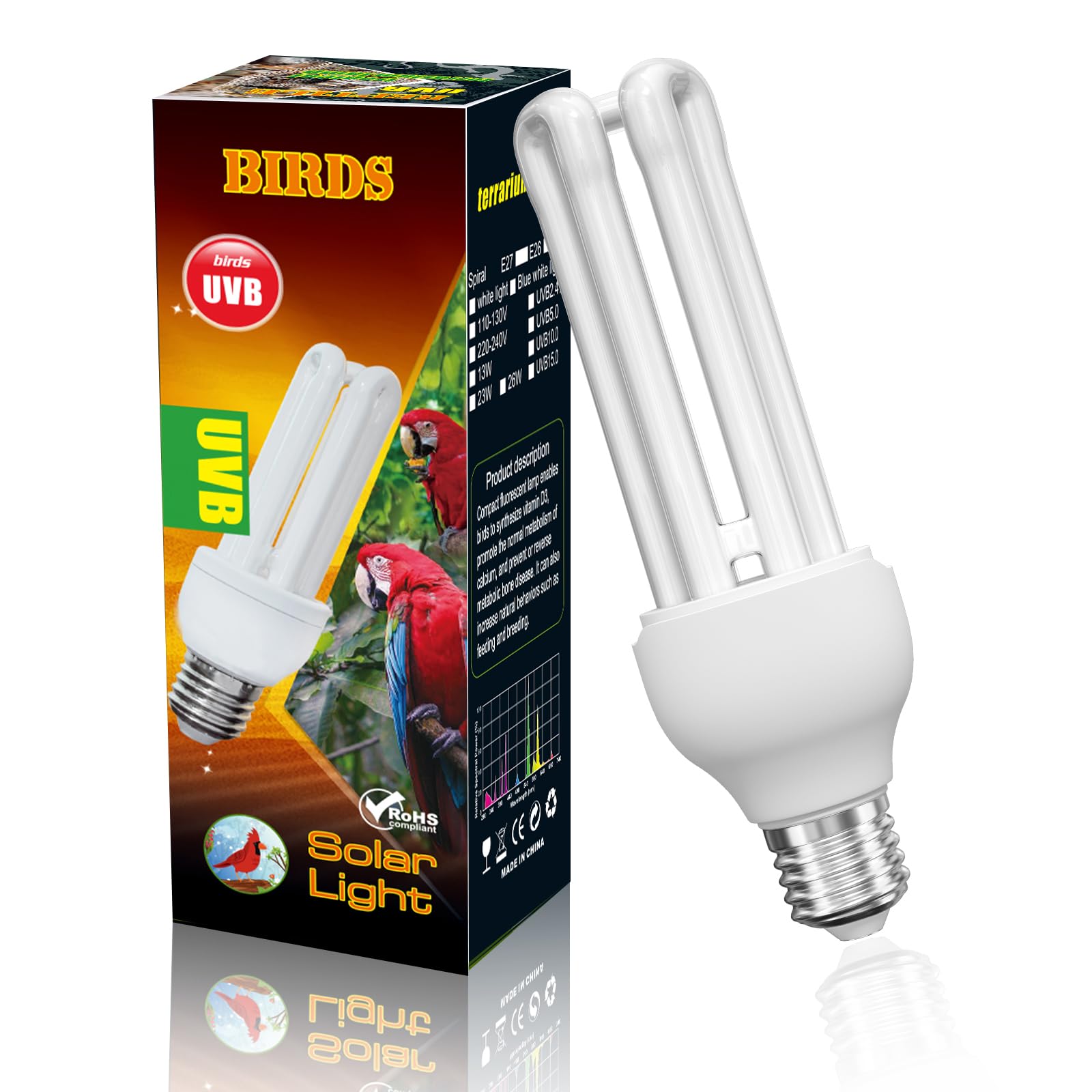 DoRight UVB 5.0 Bulb for Birds Compact Fluorescent Light Bulb E26, UVB 5.0 Bird Light Bulb Compact UVB Lamp Bird Cage UVB Light for Captive Birds, Reptiles
