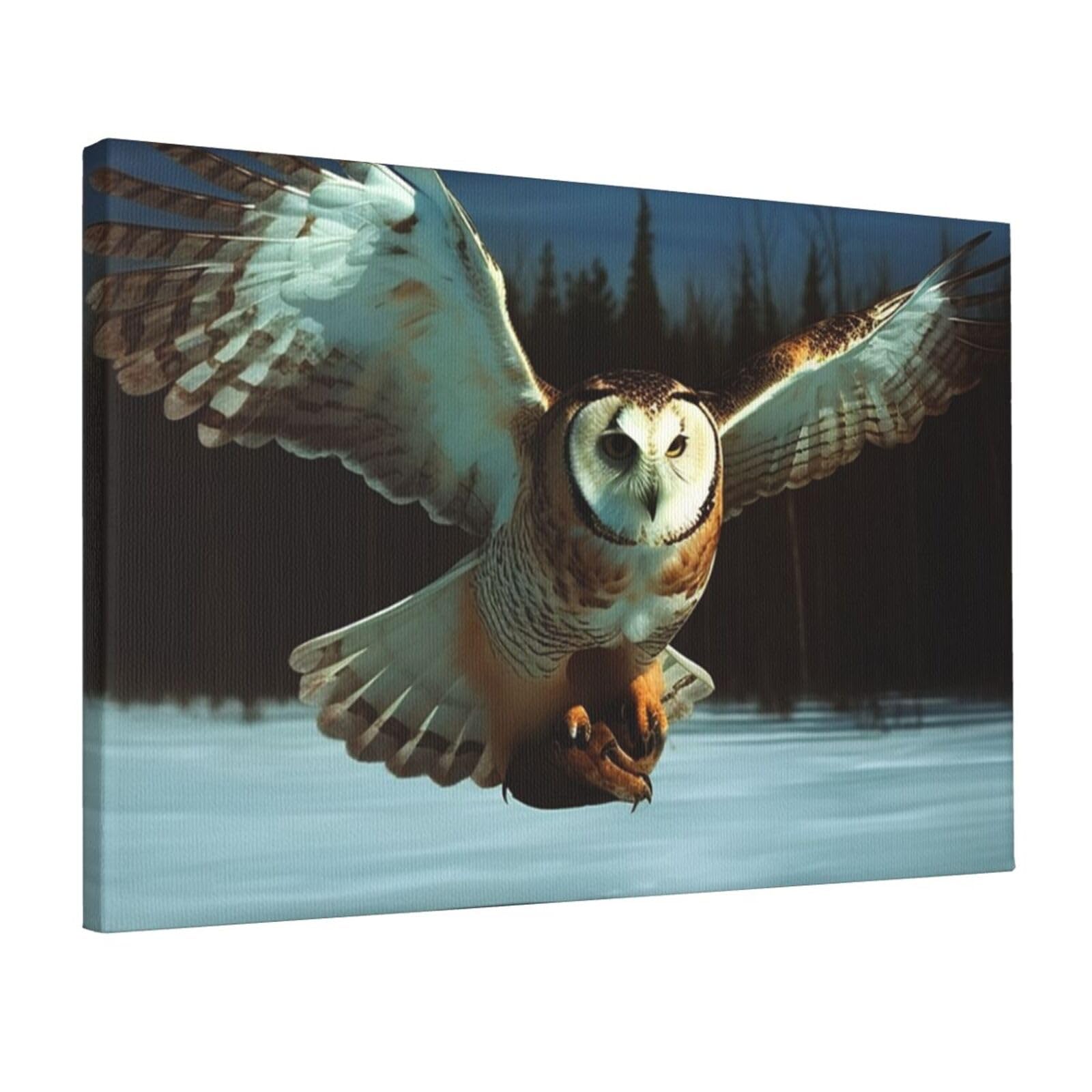 DWVTSLH Flying Owl Poster Paintings Canvas Wall Art Bedroom Prints Home Decor Hanging Picture Modern Home Artworks Aesthetic for Living Room Office Wall Decor 12x18in Unframed