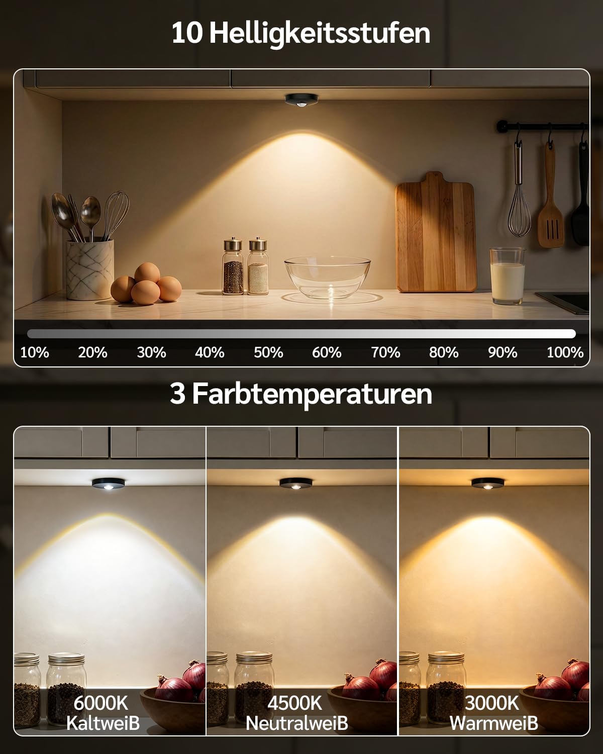 USB Aufladbar LED Spots Akku mit Fernbedienung, RGB Farbwechsel Unterbauleuchte, Magnetisch Dimmbar LED Schrankbeleuchtung, Kabellos Vitrinenbeleuchtung mit Timing Funktion Schwarz (3er Pack)