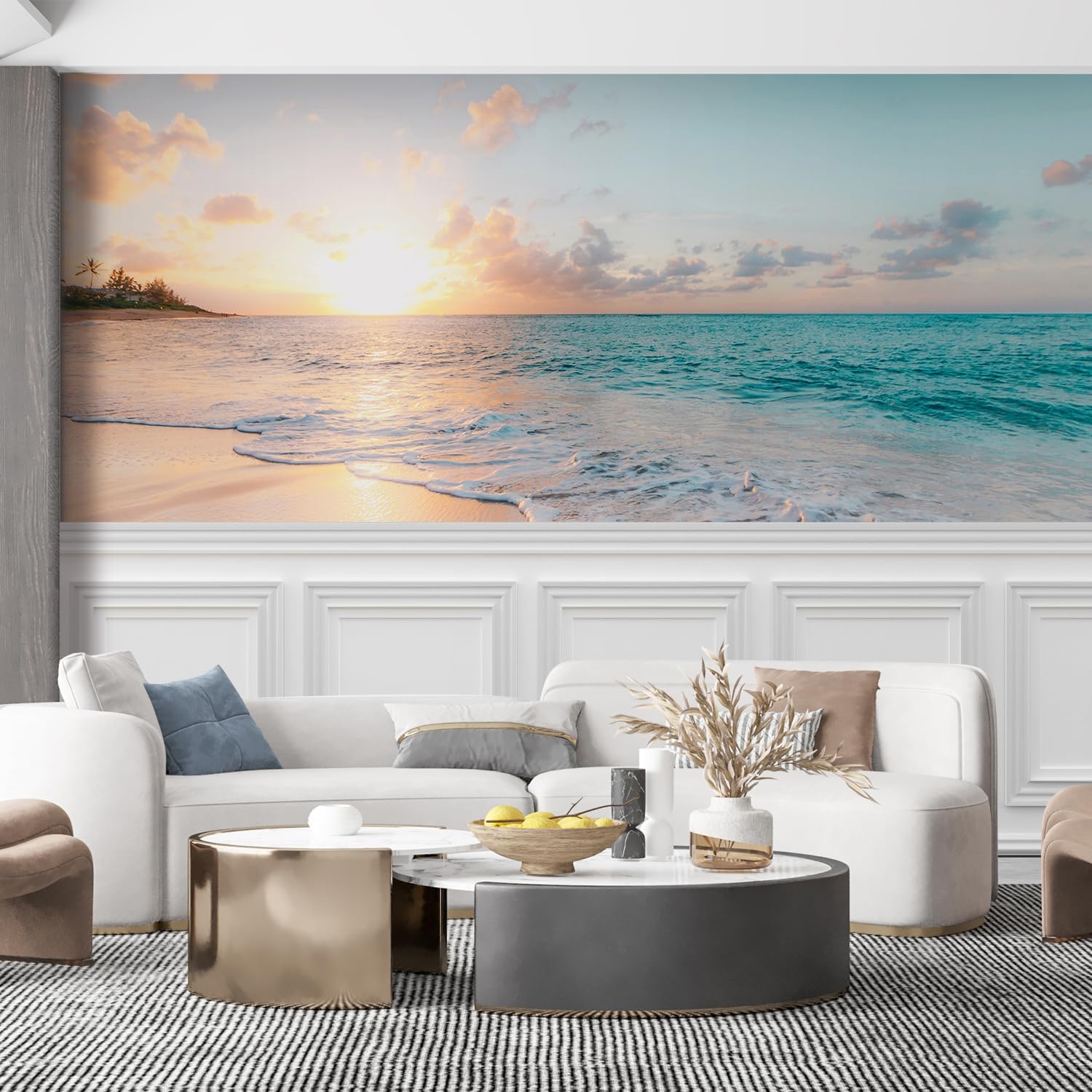 SIGNFORD Wall Mural, Romantic Beach Removable Wallpaper Wall Sticker for Bedroom Living Room - 66x96 inches