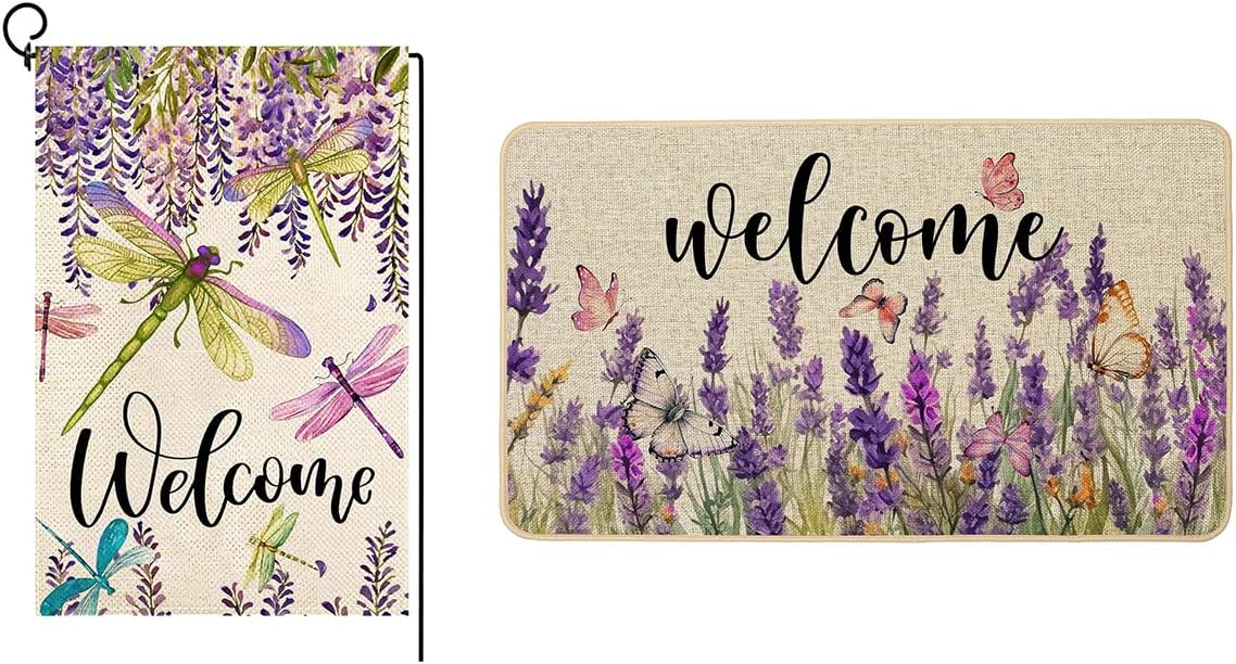 Baccessor 2 PCS Spring Summer Garden Flag and Spring Summer Doormat