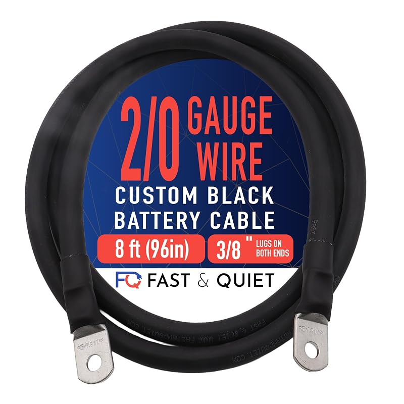 Cabo de bateria 2/0 AWG Fast & Quiet com terminais de cobre estanhado, fio preto, 2,44 m – 1 unidade