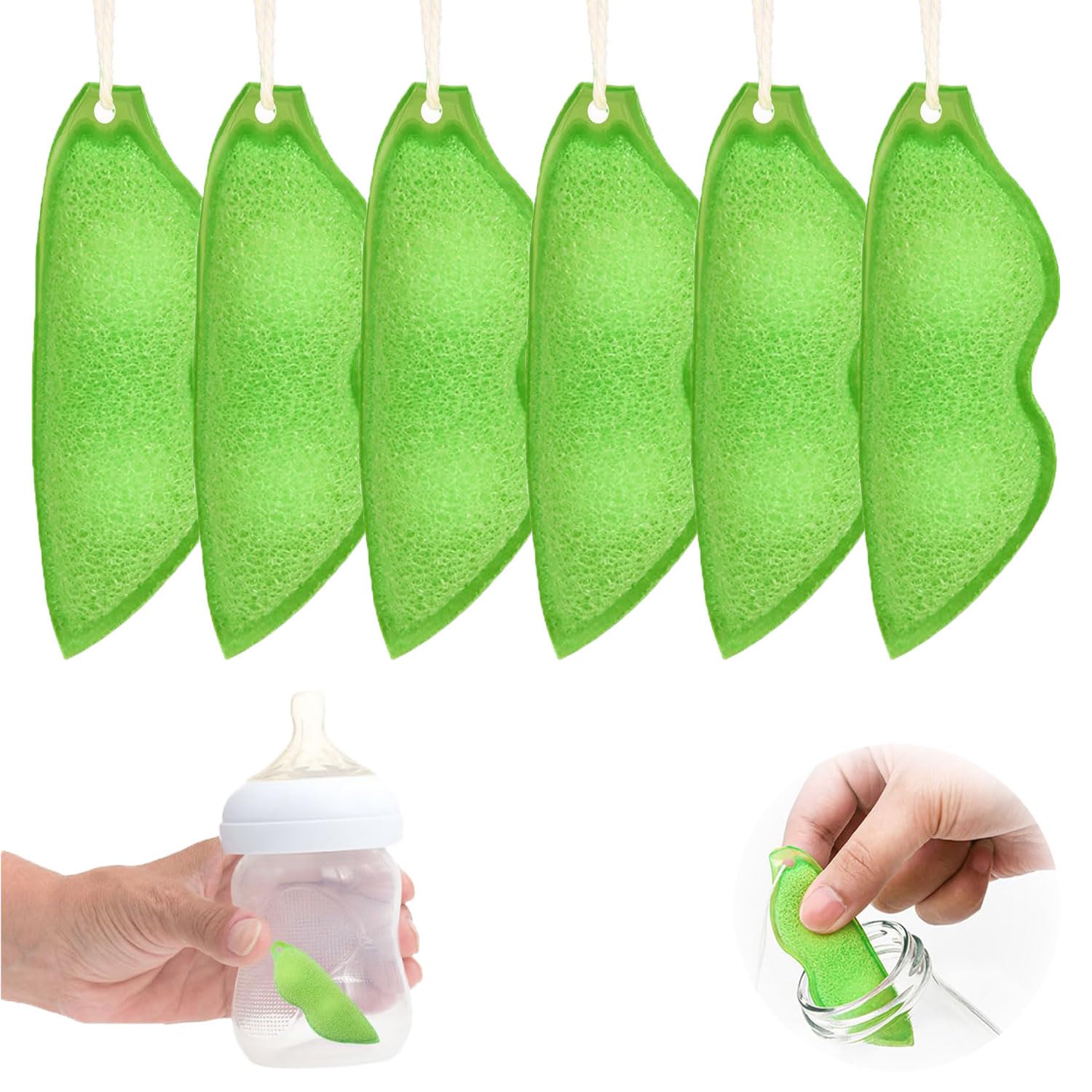 Jootuepo Green 6Pcs Beans Shaped Bottle Cleaning Sponge Internal Cleaning-Tool For Cleaning Brush For Small Mouth Small Mouth Bottles, Water Bottles, Baby Bottles