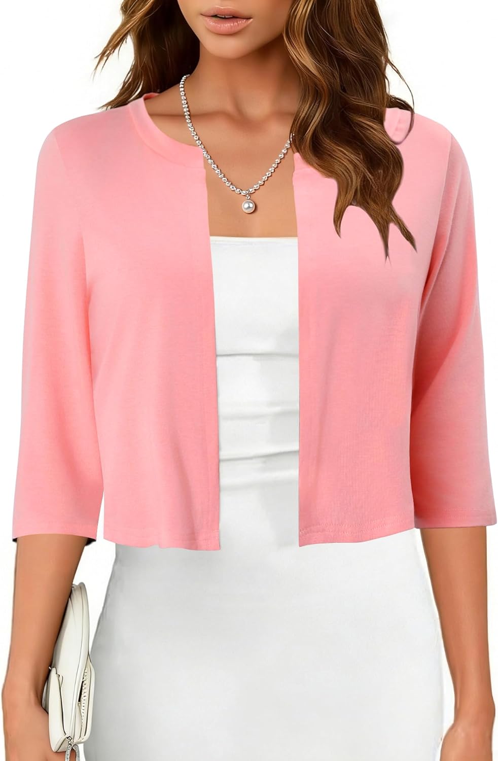 CRAZY GRID Women's Summer Lightweight Cardigan 3/4 Sleeve Shrugs Knit Bolero Open Front Cropped Cardigan for Women S-XXL - Image 2