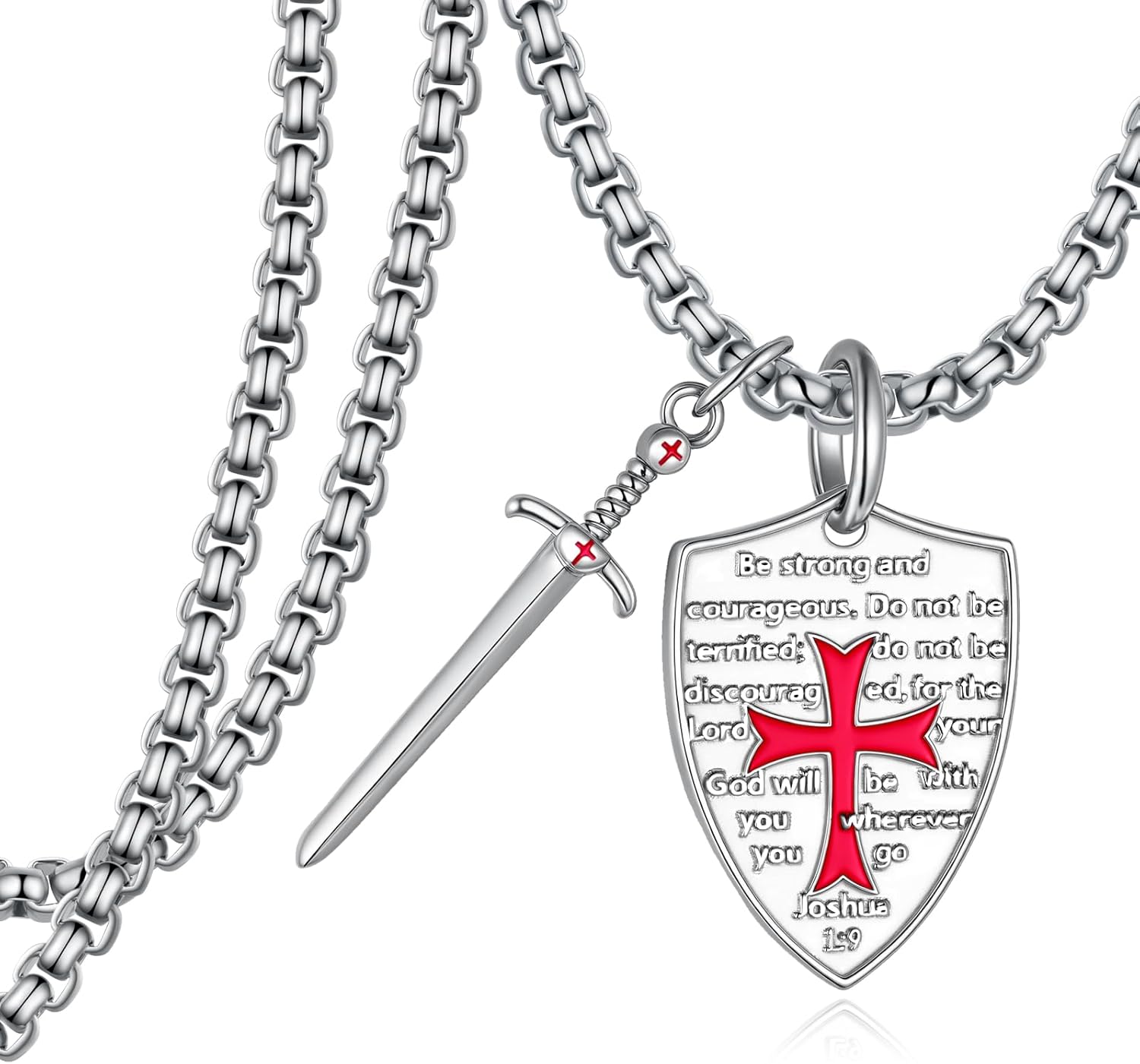 Armor of God Necklace Sterling Silver Knight Sword Neckalce Knights Templar Crusader Religious Cross Pendant Christian Jewelry for Men Women