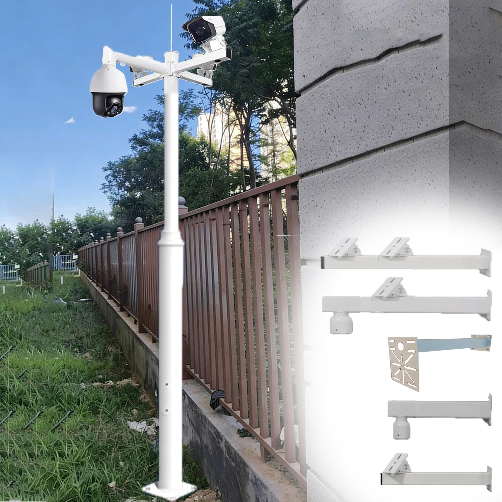 Zewnętrzny słup kamery bezpieczeństwa ze stali ocynkowanej/kolumna kamer montowana na ścianie stojak do monitoringu system słupka montażowego, 2,5 m wysoki słup kamery bezpieczeństwa na zewnątrz z 5