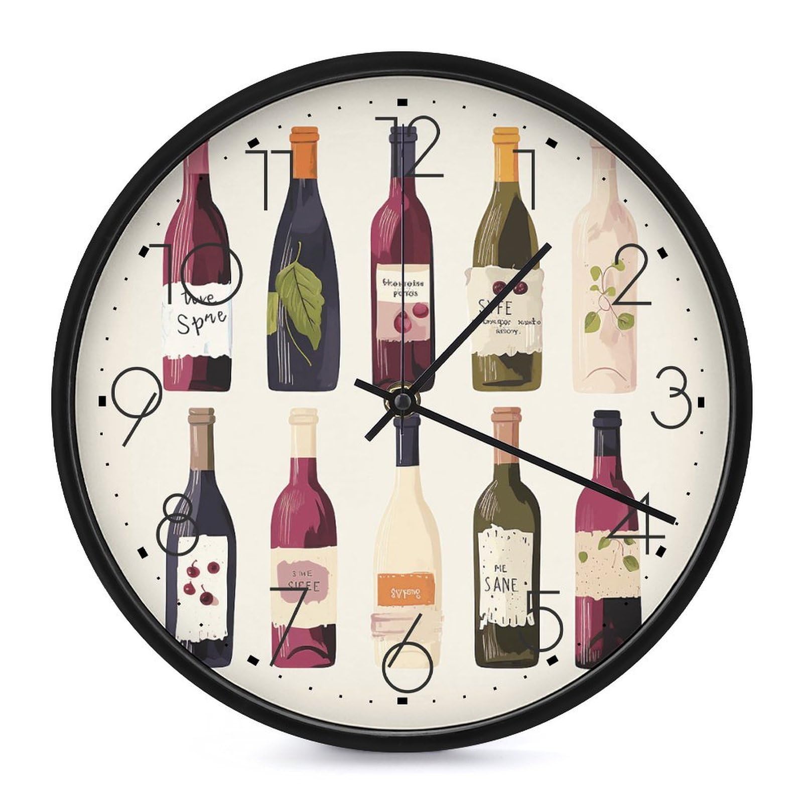 Horloge murale ronde en bouteille de vin silencieuse et moderne pour la cuisine