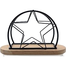 Rustic Star Napkin Holder, Black Metal Wire with Wooden Base, Farmhouse Kitchen Table Decor