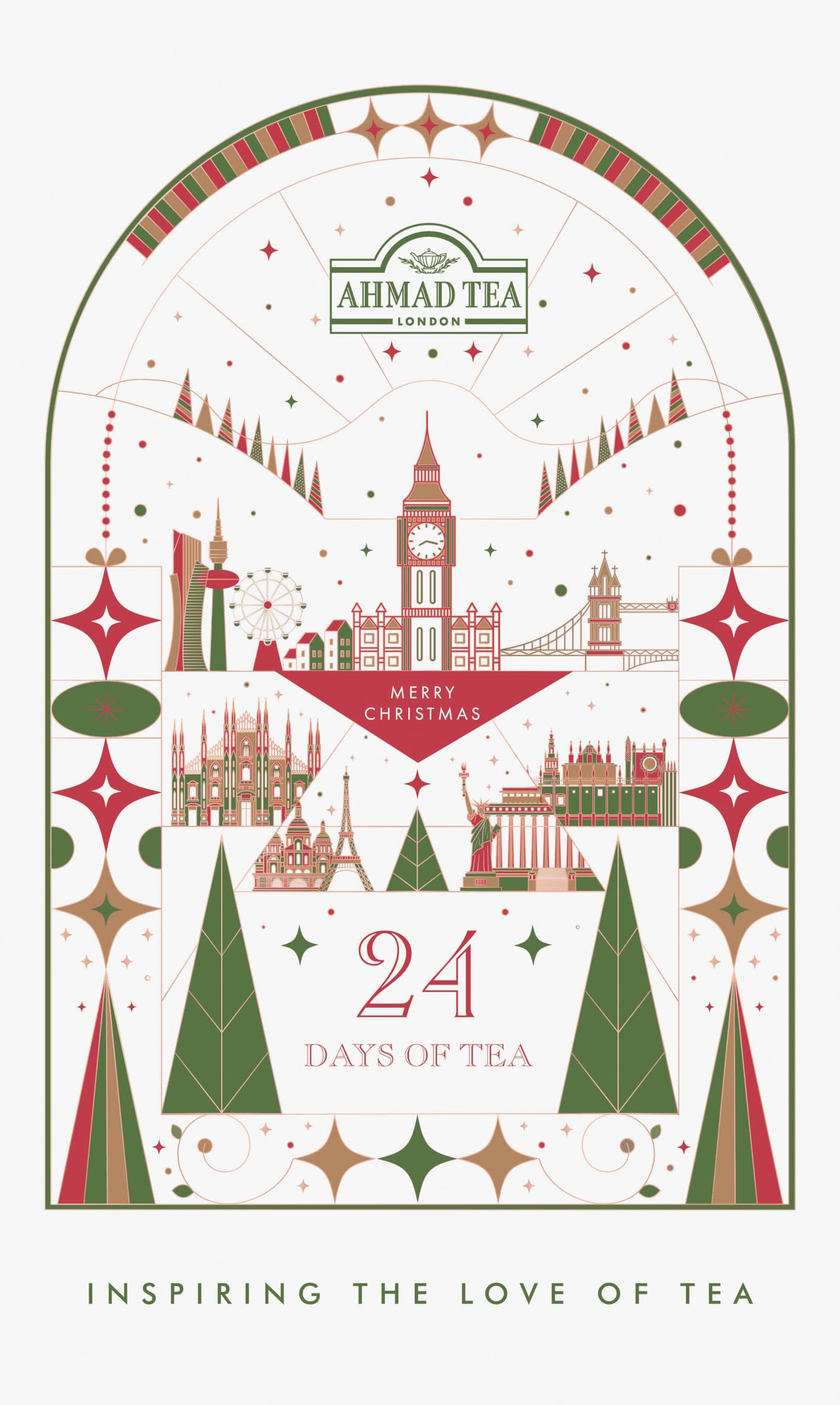 Ahmad Tea Té Calendario de Adviento 2025 - Calendario de Escritorio Plegable - 24 Bolsitas de Té Diferentes - 46,8g