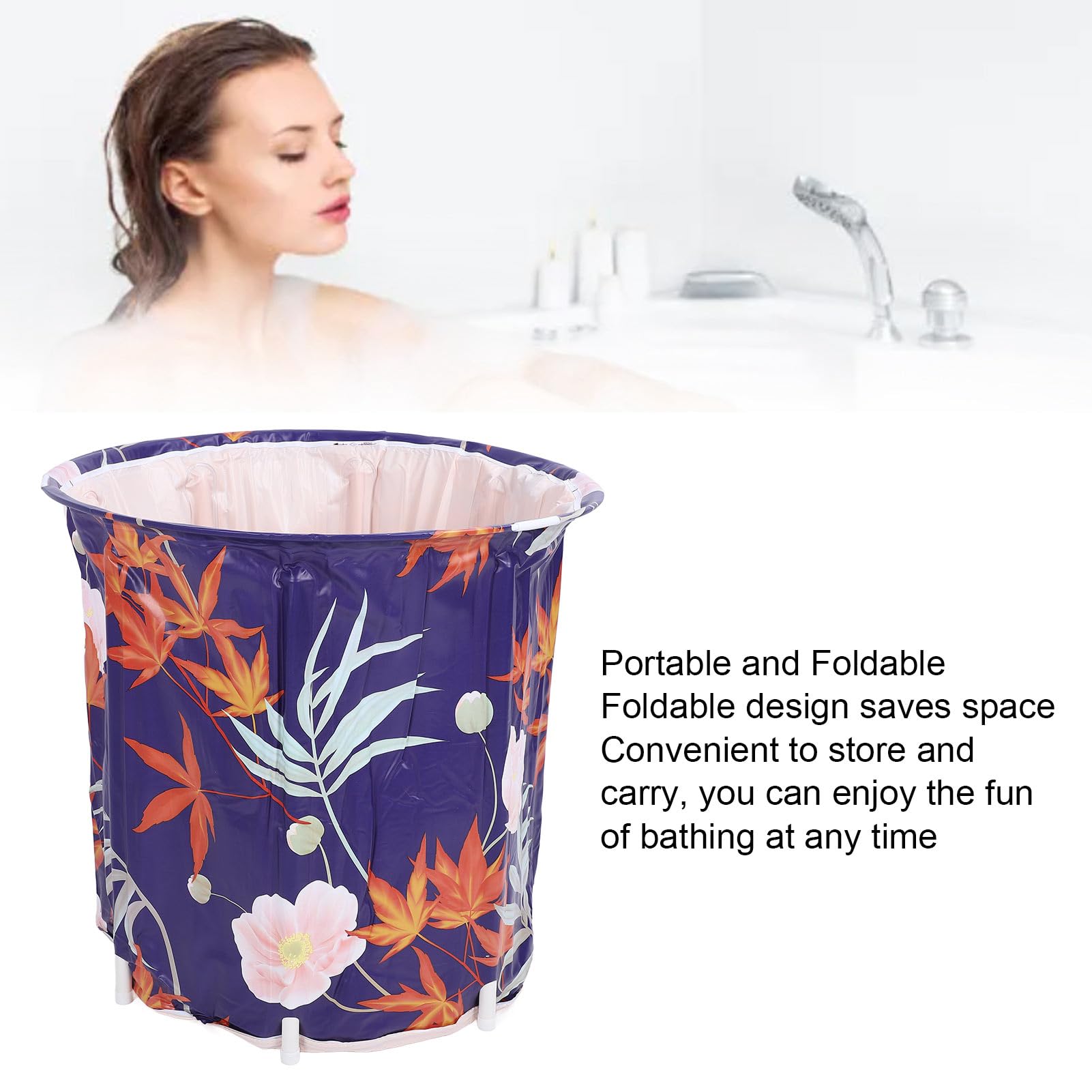 Vasca da bagno portatile pieghevole, vasca multifunzione per adulti, vasca da bagno pieghevole in PVC spesso e ecologico con accessori, ideale per l’uso nella cabina doccia di casa (Foglia d'acero)