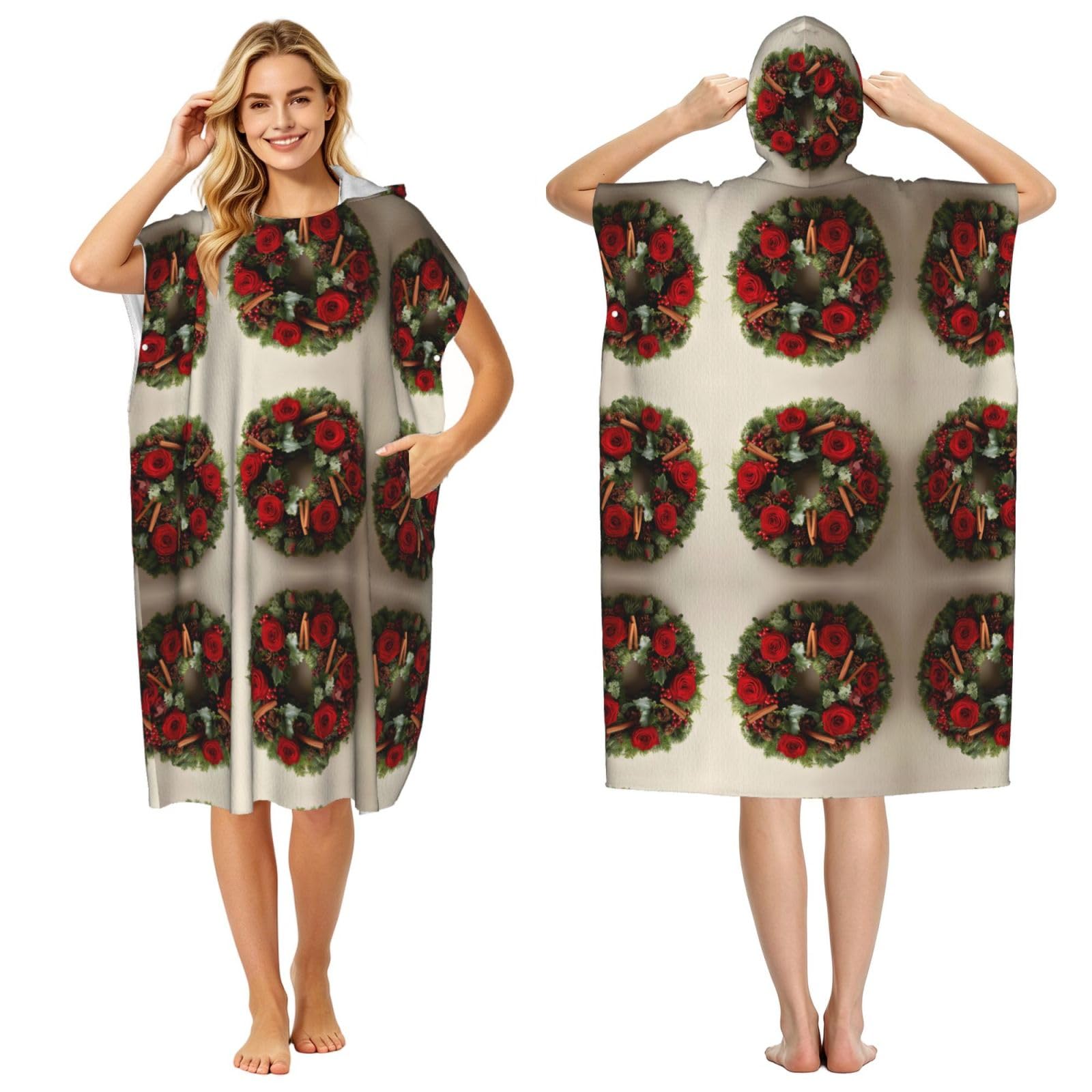 Poncho à capuche en microfibre imprimé roses pour le surf et la plage