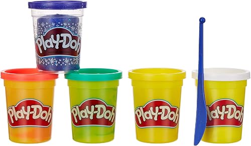 Play-Doh Tuby 4+1 Szafirowy, masa plastyczna dla dzieci w wieku od 3 lat, zawiera błyszczącą szafirową, zieloną, czerwoną, białą i żółtą nietoksyczną ciastolinę