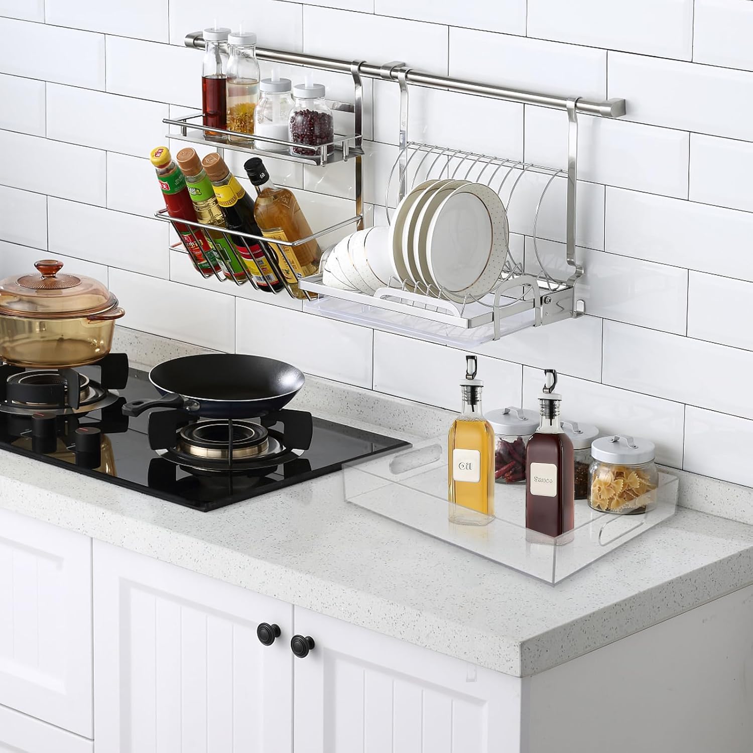 2 Pcs Clear Acrylic Serving Tray, 16" x 12",15.2" x 11.2" Plastic Tray with Handles Clear Decorative Lucite Tray for Food, Tea, Snacks, Kitchen, Fruit - Image 7