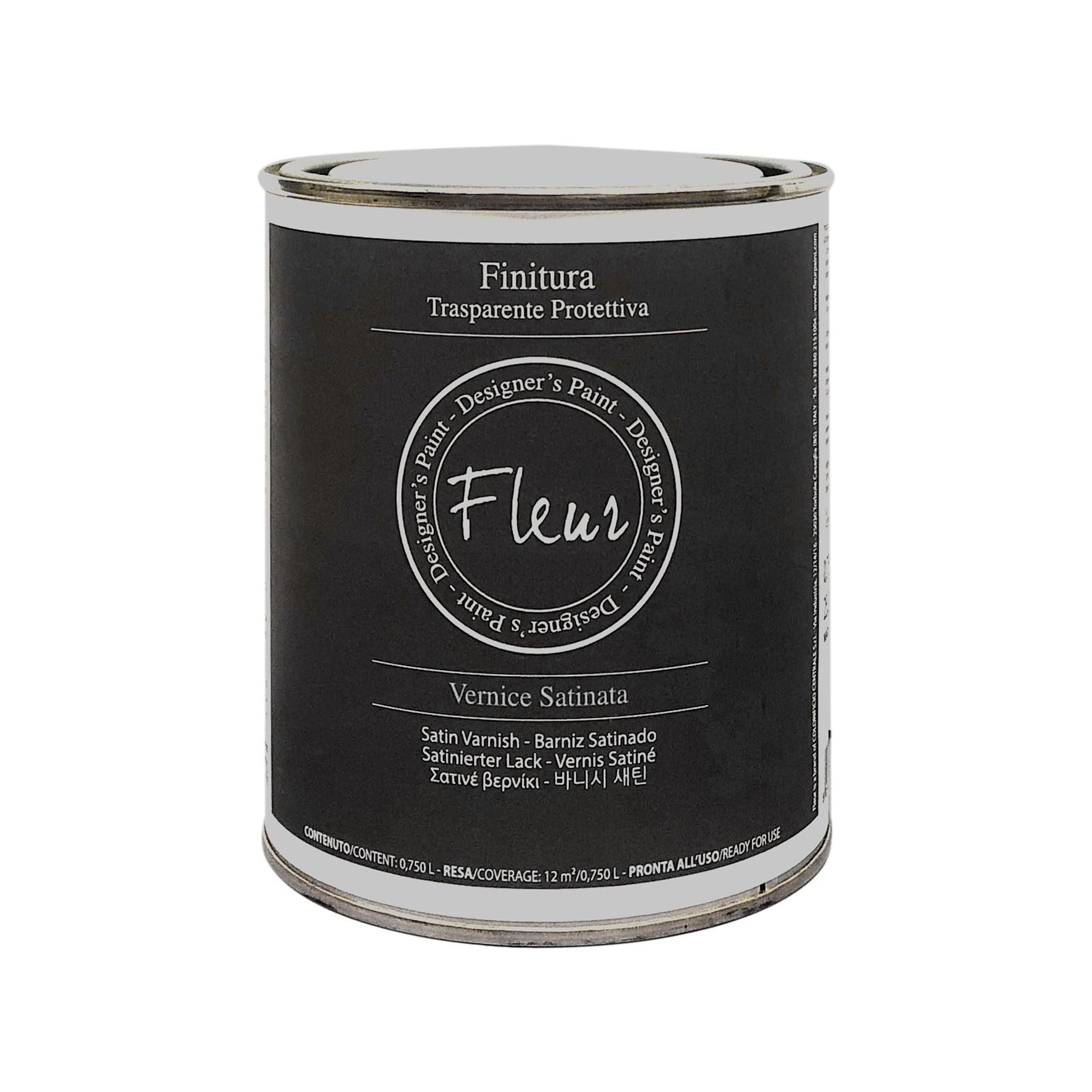 FLEUR DESIGNER'S PAINT | Vernice Protettiva, 0,​750 litri, Trasparente Satinata, Base Acqua, Monocomponente. Alta Resistenza, Non Ingiallisce ed Essiccazione Rapida, Made in Italy.