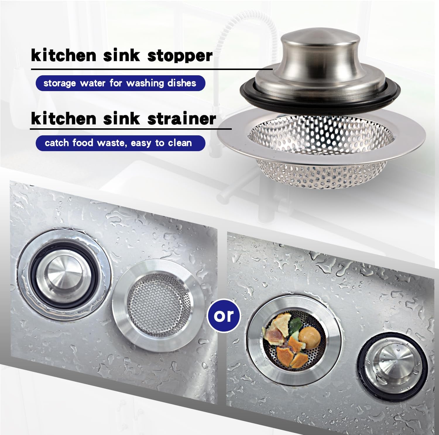 RQYEKDO Kitchen Sink Strainers Sink Sper Kits, Stainl Steel Sink