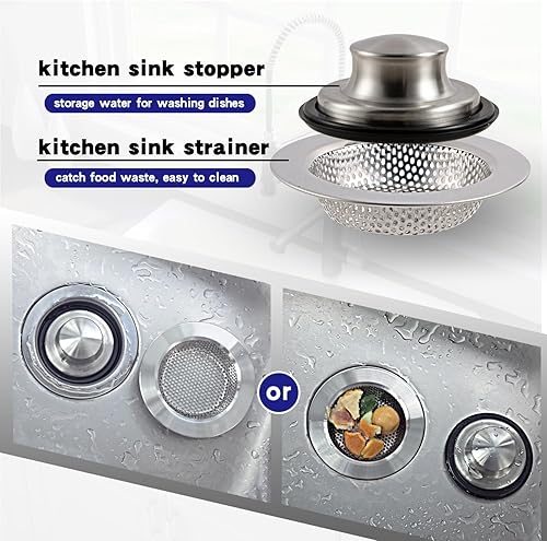 Miniatura 2 de RQYEKDO Coladores de Fregadero de Cocina Kits de Tapón de Fregadero, Juego de Colador de Drenaje de Fregadero de Acero Inoxidable, Borde Ancho