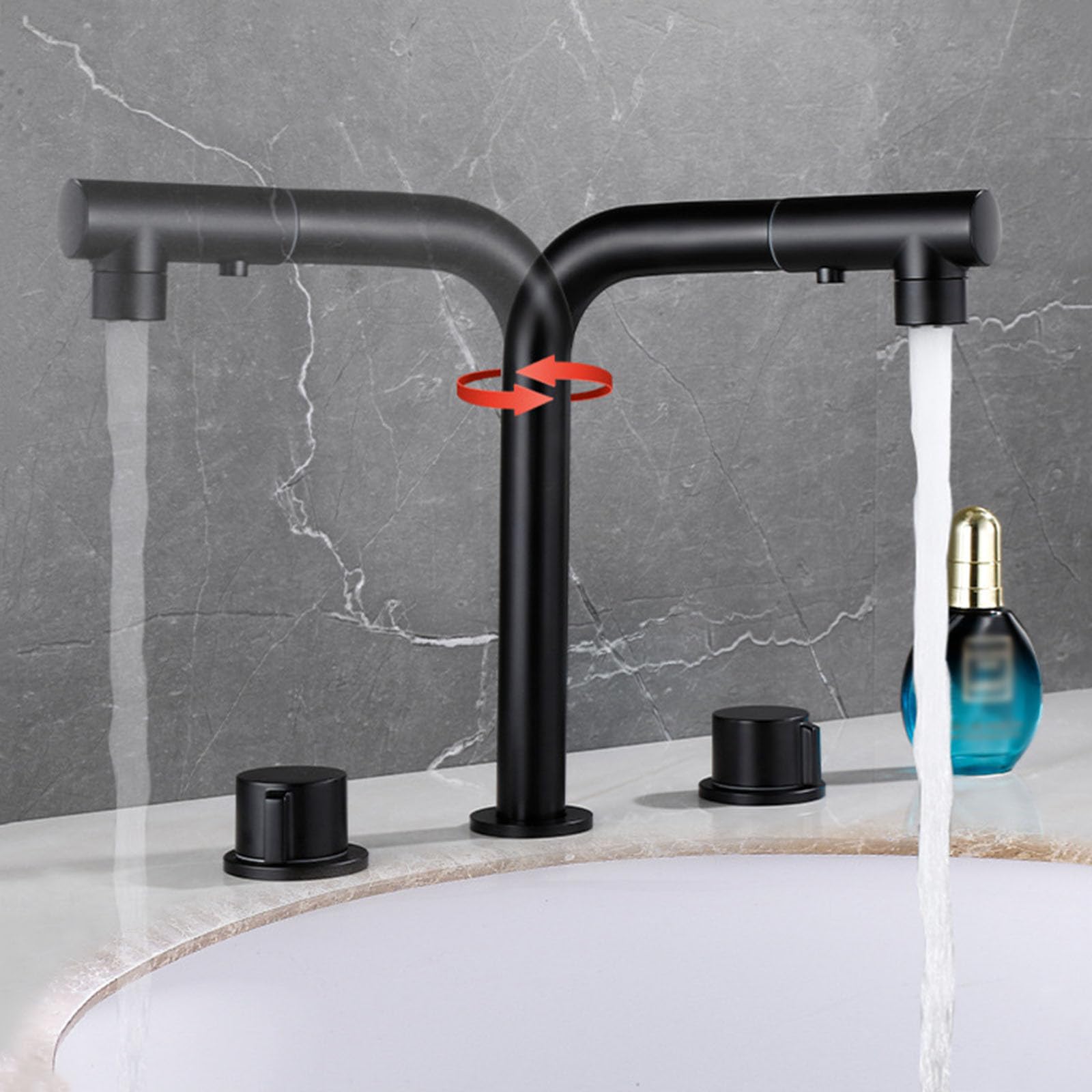 Miscelatore Lavabo Bagno 3 Fori Rubinetto con Doccetta Estraibile 2 Modalità Miscelatore Acqua Calda Fredda,cromato