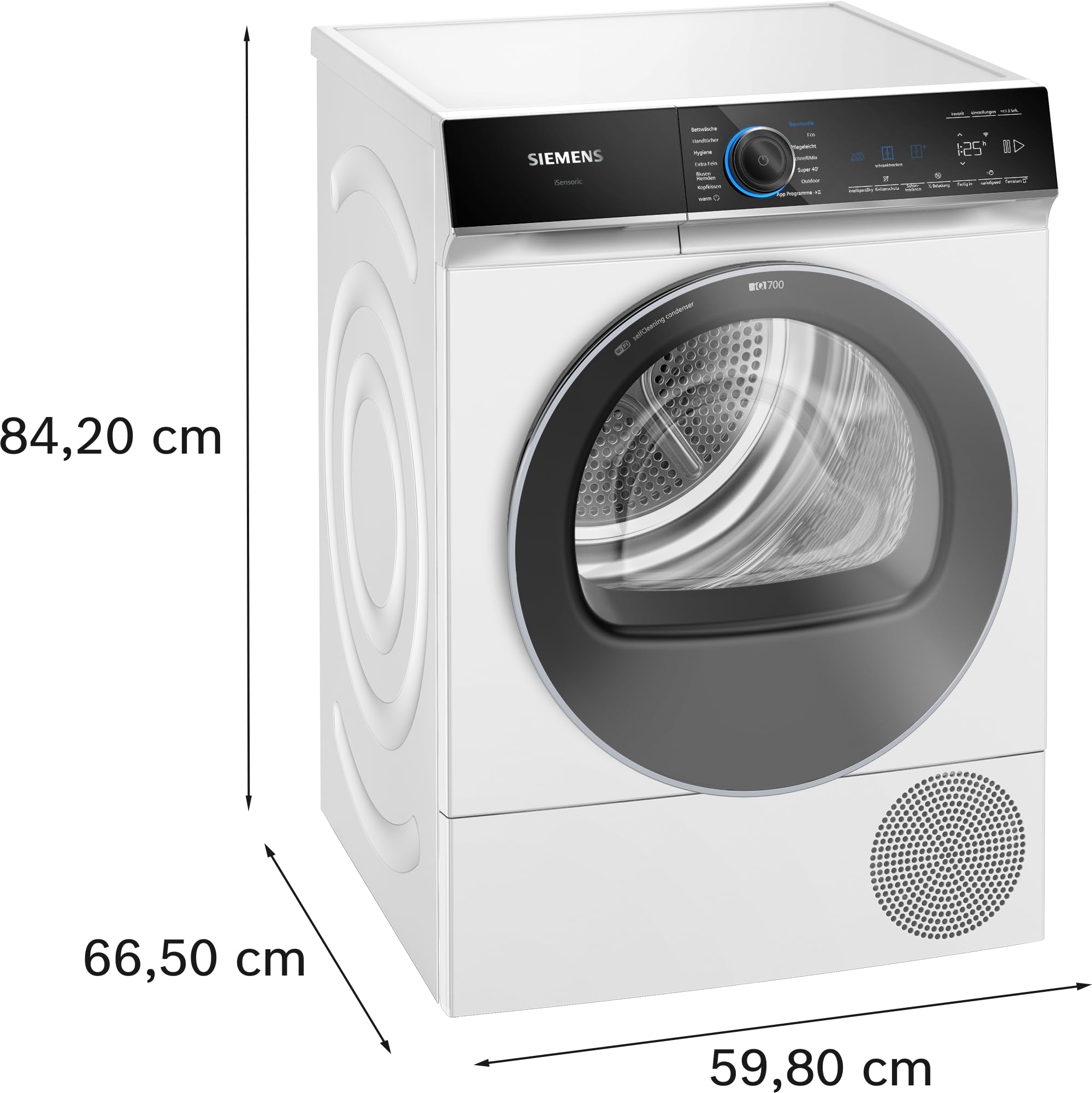 Siemens WQ46B2D41 iQ700 Sèche-linge à pompe à chaleur 9 kg, extrêmement silencieux, varioSpeed, demi-charge, protection anti-froissement, autoDry, connexion à la machine à laver via Home Connect