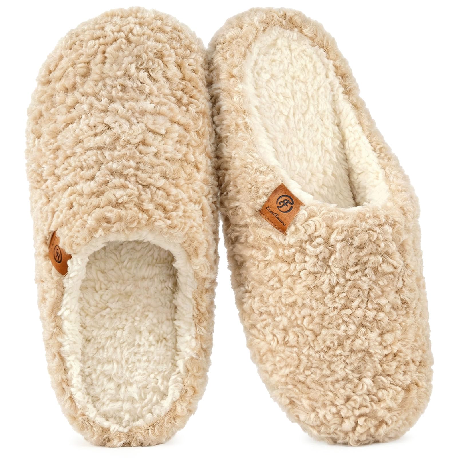 EverFoams Women's Mule Slippers Comfy Warm Shearling Lightweight Breathable Memory Foam Anti-Slip House Shoes