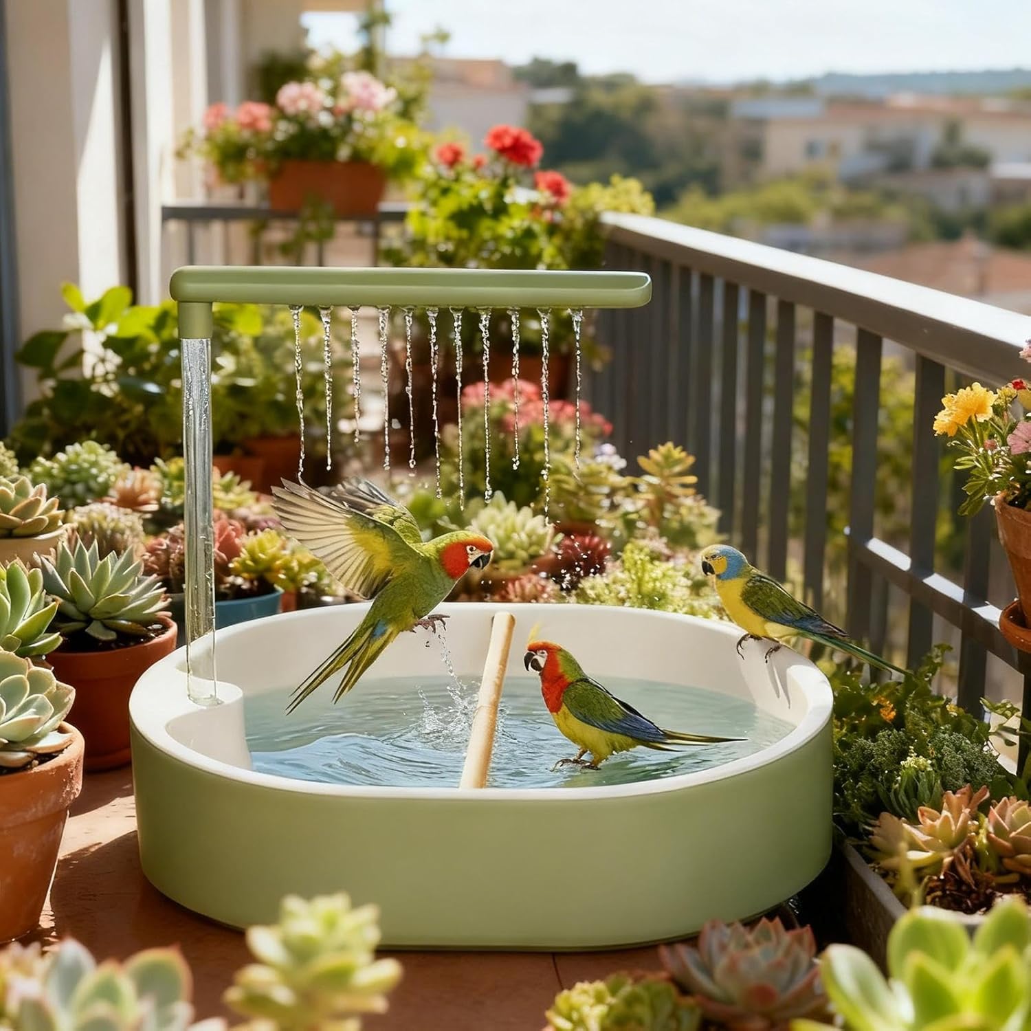 Bird Bath Fountain - Quiet USB Water Circulator, Anti Splash Cage Shower Basin with Low Noise Motor, Continuous Gentle Flow Function, Ideal for Finch Canary Parakeet Balcony Patio