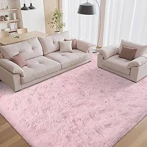 Pink Rug 5x8 Fluffy Rugs for Living Room,Blush Area Rug Shag Carpet for Girls Bedroom Baby Kids Nursery Dress Room Girle Home Decor,Non-Slip