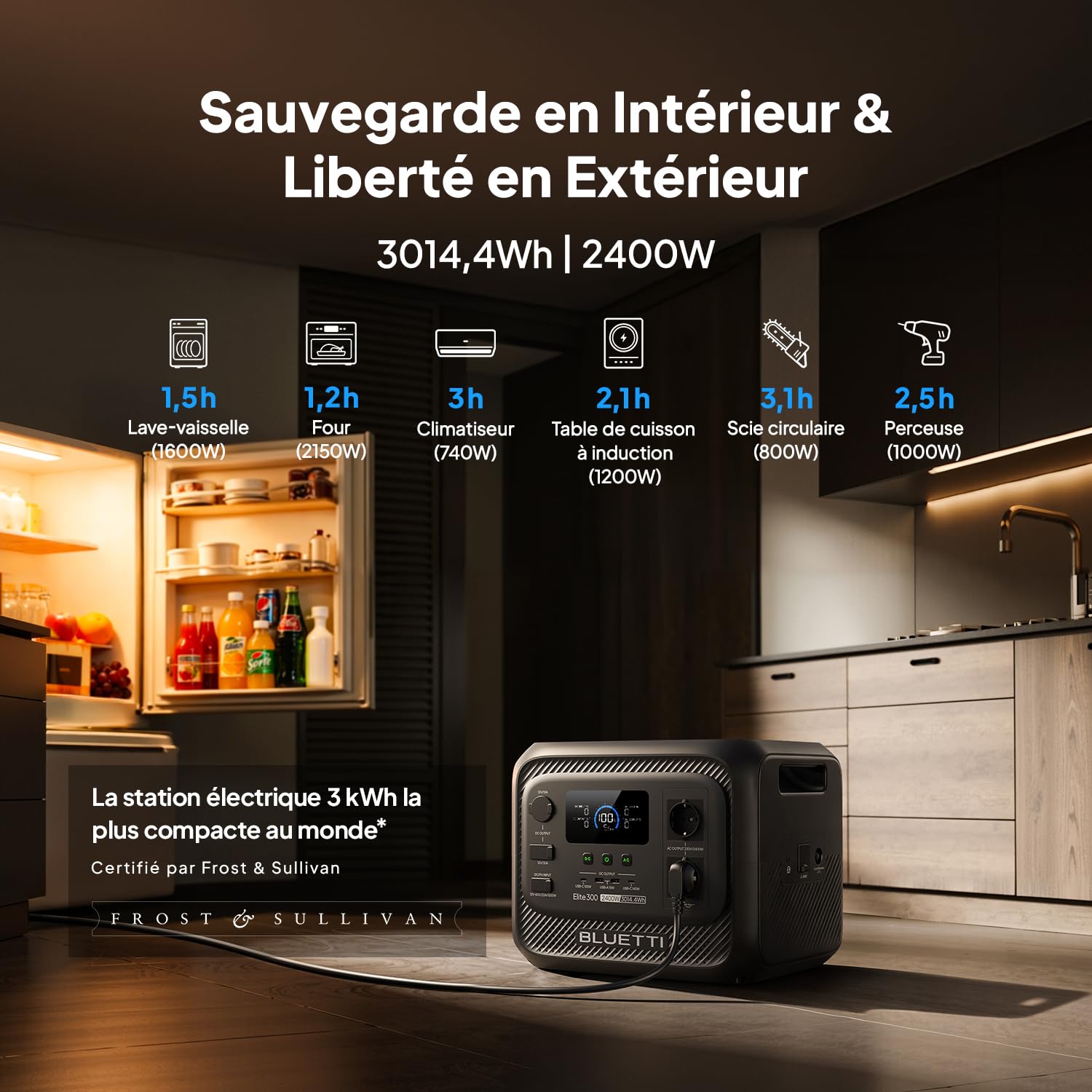BLUETTI Elite 300 Générateur Électrique Portable (Nouveauté 2026), Batterie Nomade LiFePO4 3014,4Wh avec Prises CA 2400 W (Surge 4800 W), Compact pour Secours Domestique, Camping et Camping-Car
