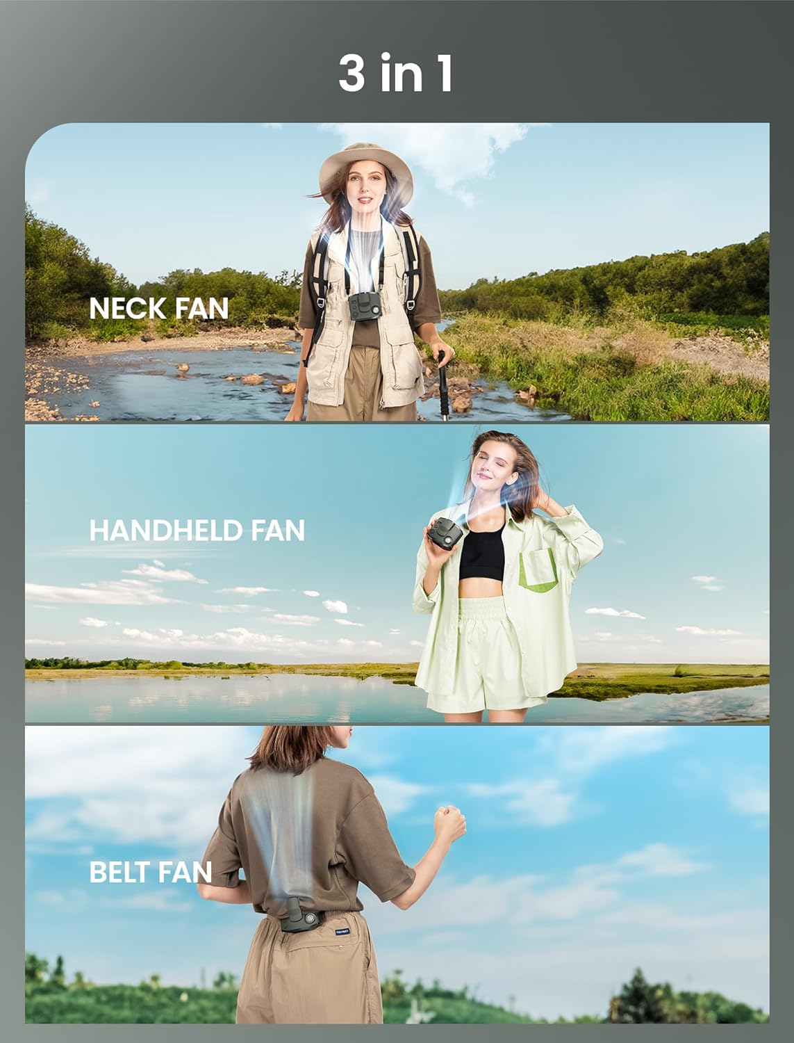 Comoistar 10000 mAh Portable Waist Clip Fan with LED Display,3-Speed Wearable Cooler, 2 Modes LED Light, 21H Runtime, Personal Necklace Fan, Hands-Free for Hot Flashes, Shirt, Jobsites & Outdoor Use