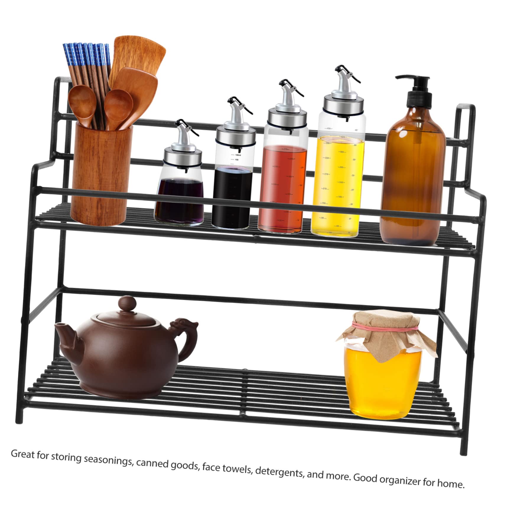 Cabilock Organisateur D'épices en Acier Inoxydable Noir à 3 Niveaux, Étagère Cuisine Compacte Grosse Capacité de Charge pour Comptoirs et Rangements Efficaces