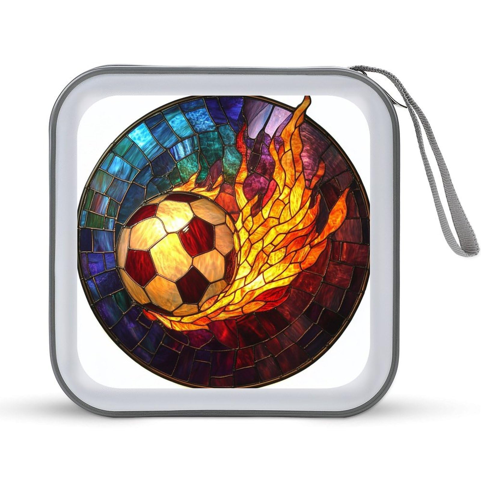 Stained Glass Football Dragging Flame CD Case DVD Storage Case Portable