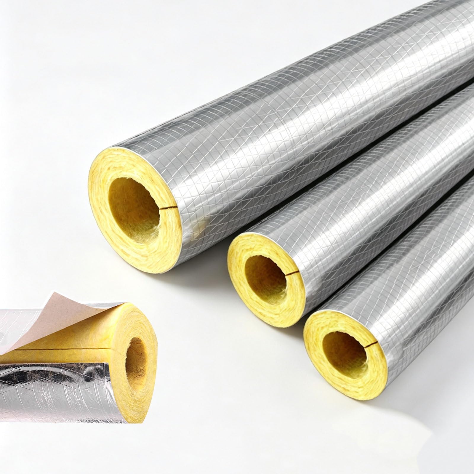 30MM/50MM Tubo isolanti Materiale isolante in fibra di vetro | Con foglio di alluminio Facile da installare Lana di roccia Ignifugo Isolante Antigelo(ID 108mm/T 50mm)