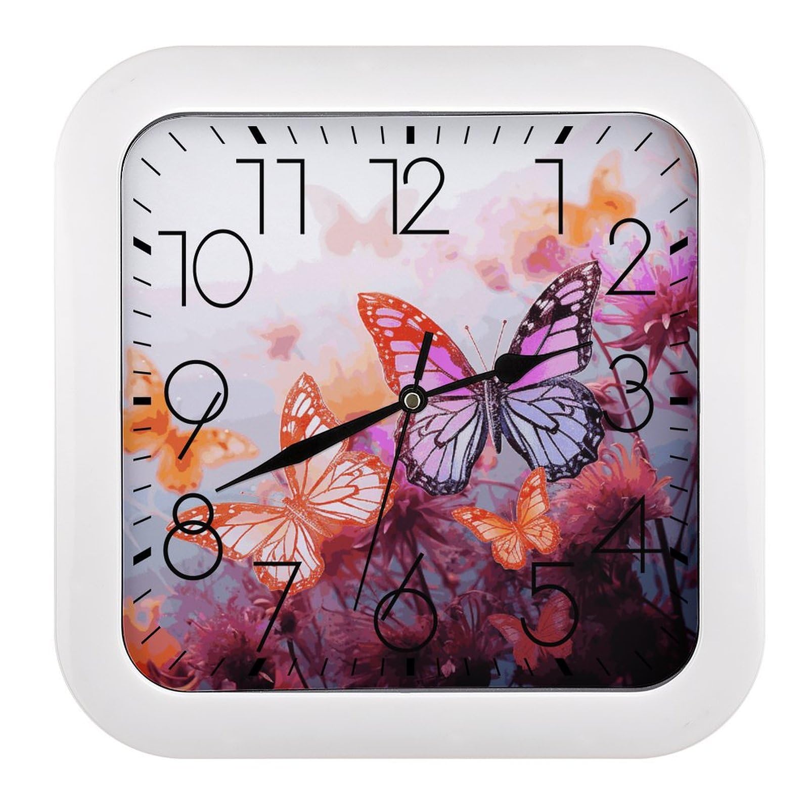Horloge murale silencieuse sans tic-tac vintage carrée fleurie pour chambre