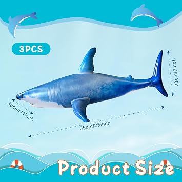 ILEISURELY Large Inflatable Shark Pack of 3 Air Plush Animals 23 Shark Pool Party Decoration Supplies Favors Birthday Gifts for Kids and Adults