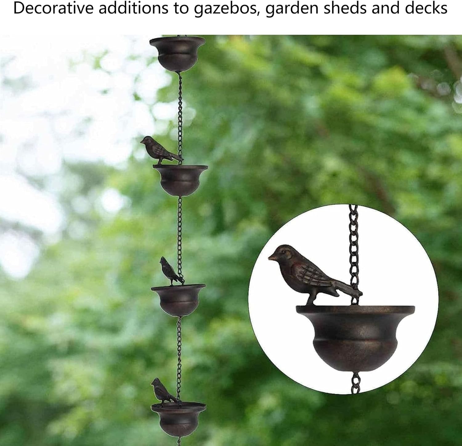 Rain Chain Outdoor Mobile Birds Cup Rain Chain, Hummingbird Rain Chains Decorative Replacement for Gutters Downspouts