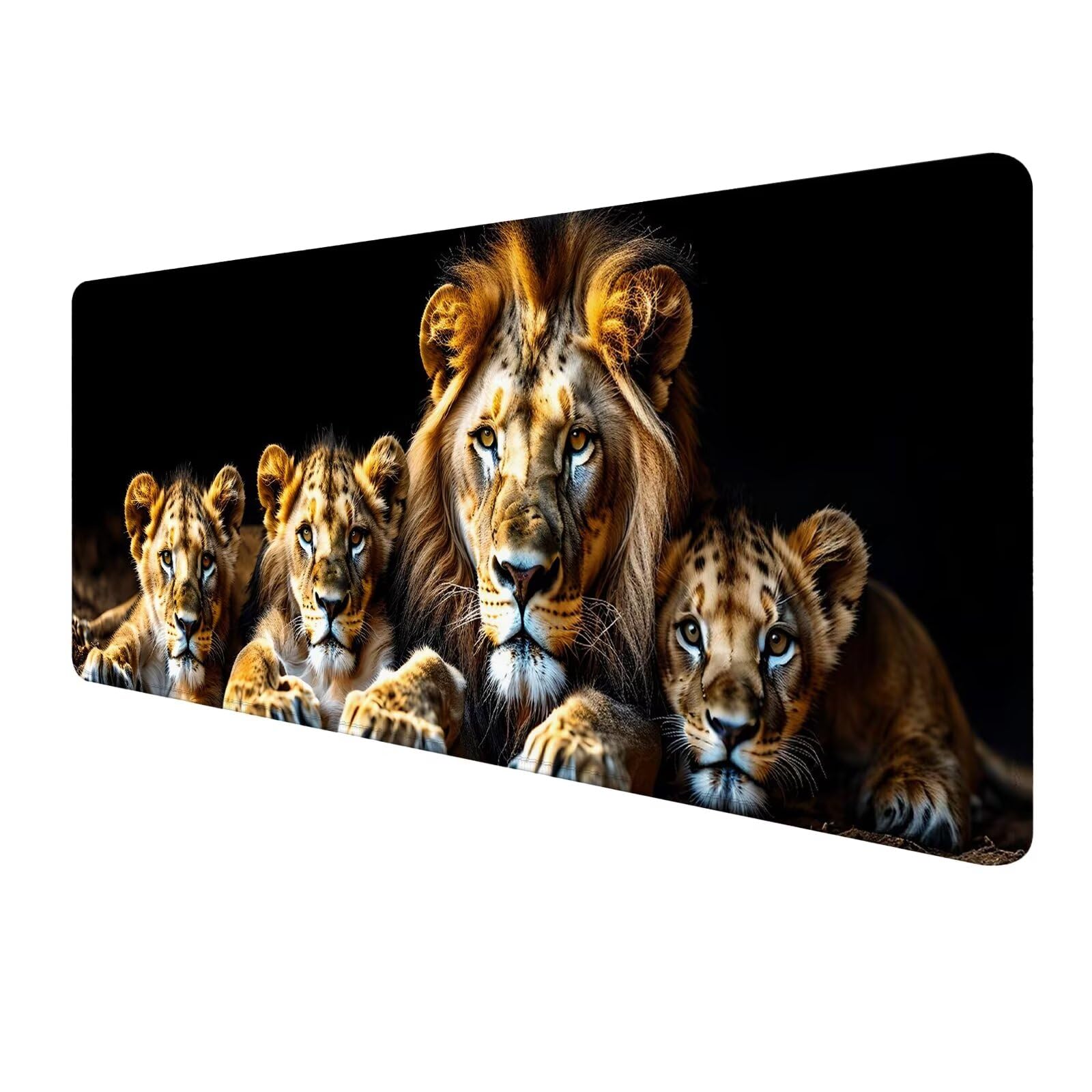 Nero Tappetino Mouse Gaming, Tappetino Mouse XXL 1200 x 500 mm, Tappetino Mouse Leone, Mouse Pad con Base Antiscivolo, Bordi Cuciti Tappetino per Mouse, Tappetino Mouse Gaming di Alta Precisione S-25