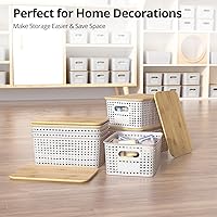 Vista 7 de Plastic Storage Baskets with Bamboo Lids, Stackable Small Box Bins for Organizing and Containers for Shelves Drawers Desktop Closet Pantry Classroom