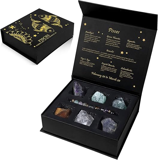 GolbalJew 12 Zodiac Signs Crystals and Healing Stones Gifts for Women Natural Crystal Jewelry Healing Crystal Zodiac Sign Stones with Crystal Bracelet The Astrology Birthstone with Horoscope Box Set